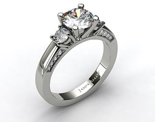 14k White Gold Round Brilliant and Pave Accents Engagement Ring